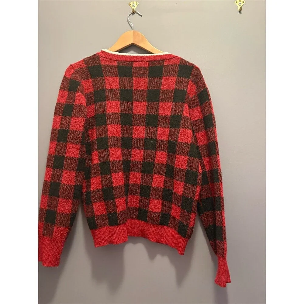 Holiday Time Sweater Womens Size M Red Black Buffalo Plaid Merry & Bright